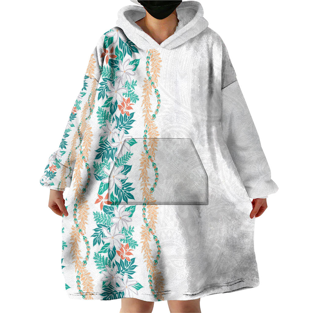 Monstera Tiare Plumeria Wearable Blanket Hoodie Teal Polynesian Pattern LT01 - Polynesian Pride