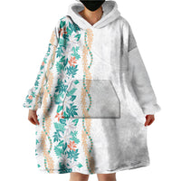 Monstera Tiare Plumeria Wearable Blanket Hoodie Teal Polynesian Pattern LT01 - Polynesian Pride