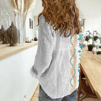 Monstera Tiare Plumeria Women Casual Shirt Teal Polynesian Pattern LT01 - Polynesian Pride