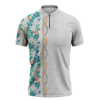 Monstera Tiare Plumeria Zipper Polo Shirt Teal Polynesian Pattern LT01 Teal - Polynesian Pride