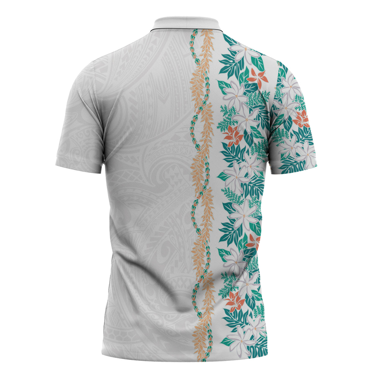 Monstera Tiare Plumeria Zipper Polo Shirt Teal Polynesian Pattern LT01 - Polynesian Pride
