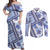 Hawaii Quilt Couples Matching Off Shoulder Maxi Dress and Long Sleeve Button Shirt Kakau Polynesian Pattern Blue Version LT01 Blue - Polynesian Pride