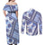 Hawaii Quilt Couples Matching Off Shoulder Maxi Dress and Long Sleeve Button Shirt Kakau Polynesian Pattern Blue Version LT01 - Polynesian Pride