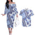 Hawaii Quilt Couples Matching Off The Shoulder Long Sleeve Dress and Hawaiian Shirt Kakau Polynesian Pattern Blue Version LT01 Blue - Polynesian Pride