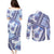 Hawaii Quilt Couples Matching Puletasi Dress and Long Sleeve Button Shirt Kakau Polynesian Pattern Blue Version LT01 - Polynesian Pride