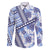 Hawaii Quilt Family Matching Off Shoulder Long Sleeve Dress and Hawaiian Shirt Kakau Polynesian Pattern Blue Version LT01 Dad's Shirt - Long Sleeve Blue - Polynesian Pride