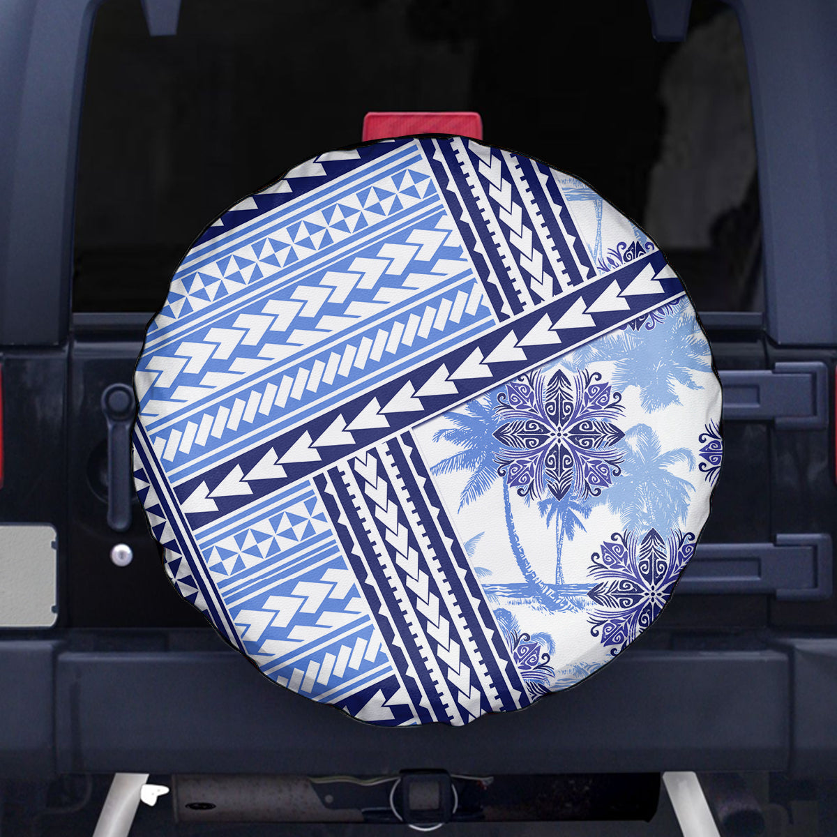 Hawaii Quilt Spare Tire Cover Kakau Polynesian Pattern Blue Version LT01 Blue - Polynesian Pride