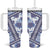 Hawaii Quilt Tumbler With Handle Kakau Polynesian Pattern Blue Version