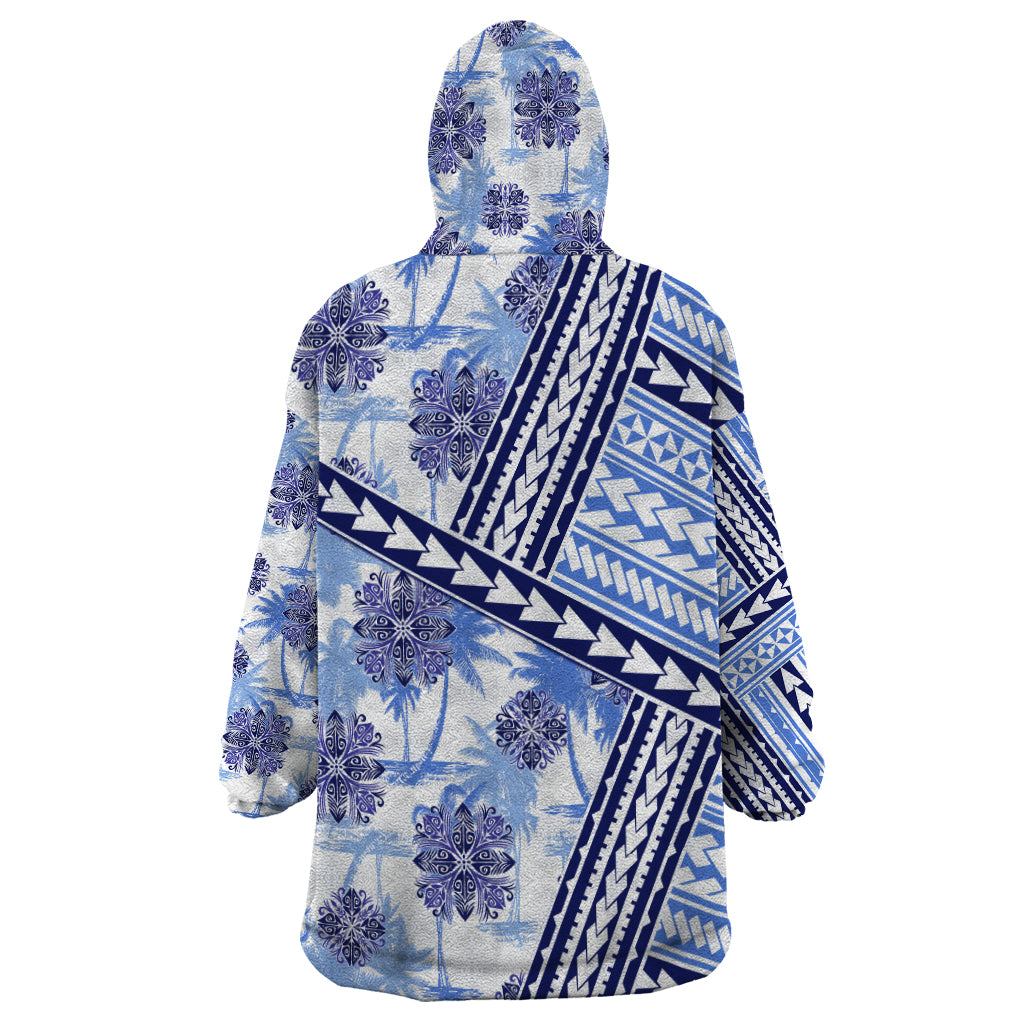 Hawaii Quilt Wearable Blanket Hoodie Kakau Polynesian Pattern Blue Version LT01 - Polynesian Pride