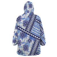 Hawaii Quilt Wearable Blanket Hoodie Kakau Polynesian Pattern Blue Version LT01 - Polynesian Pride