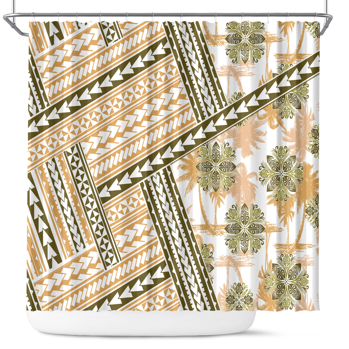 Hawaii Quilt Shower Curtain Kakau Polynesian Pattern Gold Version LT01 Gold - Polynesian Pride