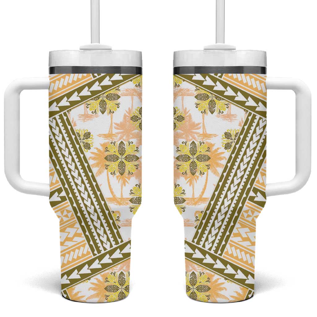 Hawaii Quilt Tumbler With Handle Kakau Polynesian Pattern Gold Version LT01 One Size: 40 oz Gold - Polynesian Pride