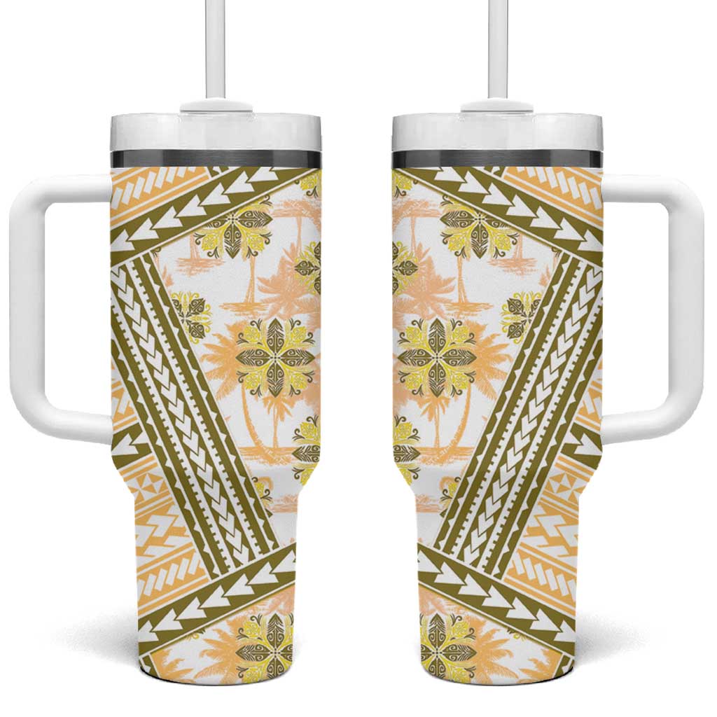 Hawaii Quilt Tumbler With Handle Kakau Polynesian Pattern Gold Version