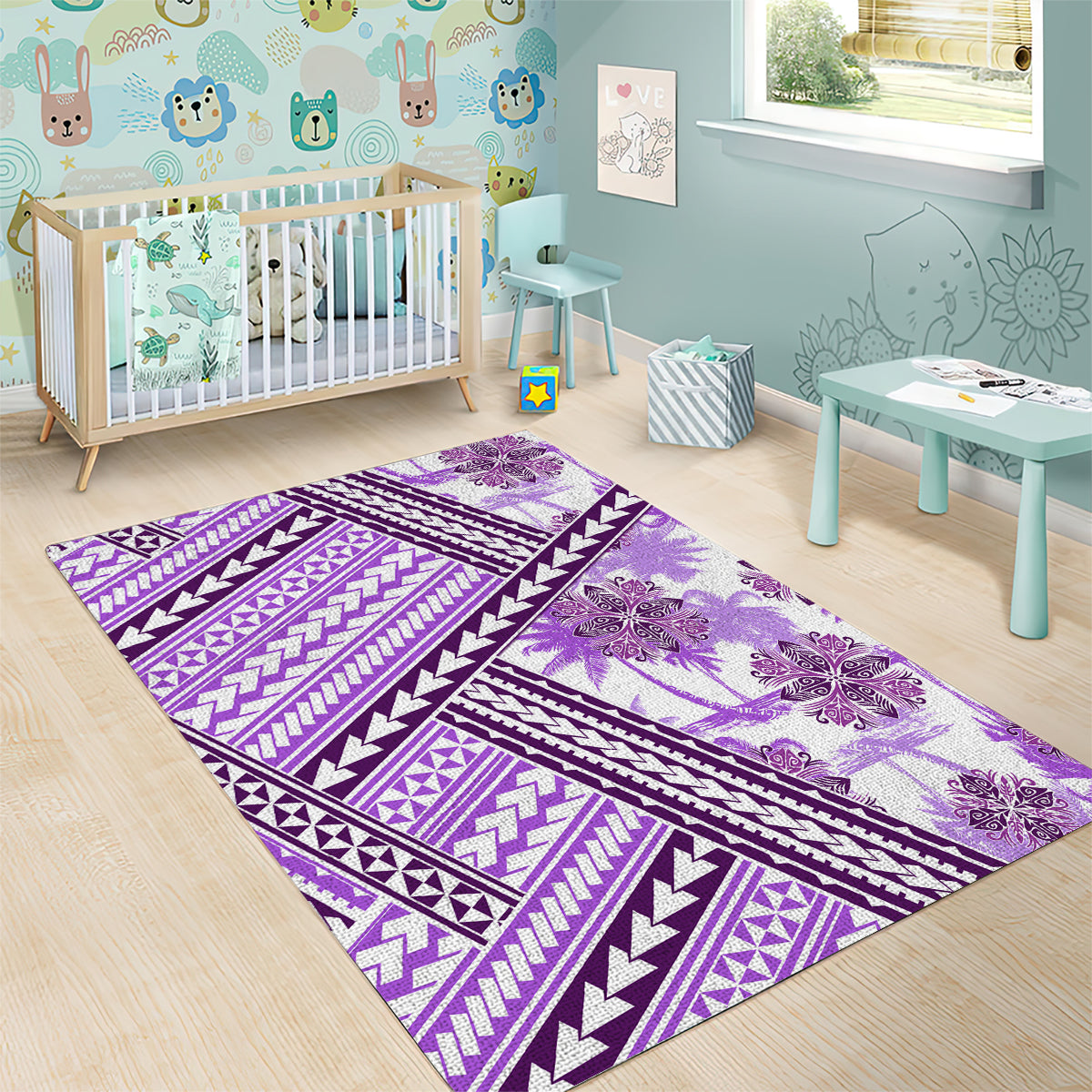 Hawaii Quilt Area Rug Kakau Polynesian Pattern Lilac Version LT01 - Polynesian Pride