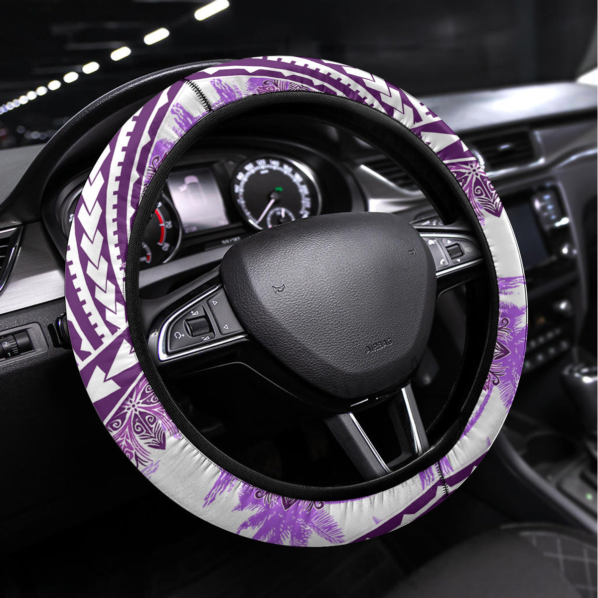 Hawaii Quilt Steering Wheel Cover Kakau Polynesian Pattern Lilac Version LT01 Universal Fit Purple - Polynesian Pride