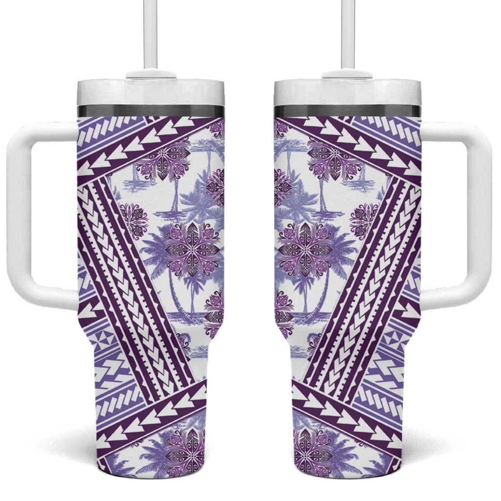 Hawaii Quilt Tumbler With Handle Kakau Polynesian Pattern Lilac Version