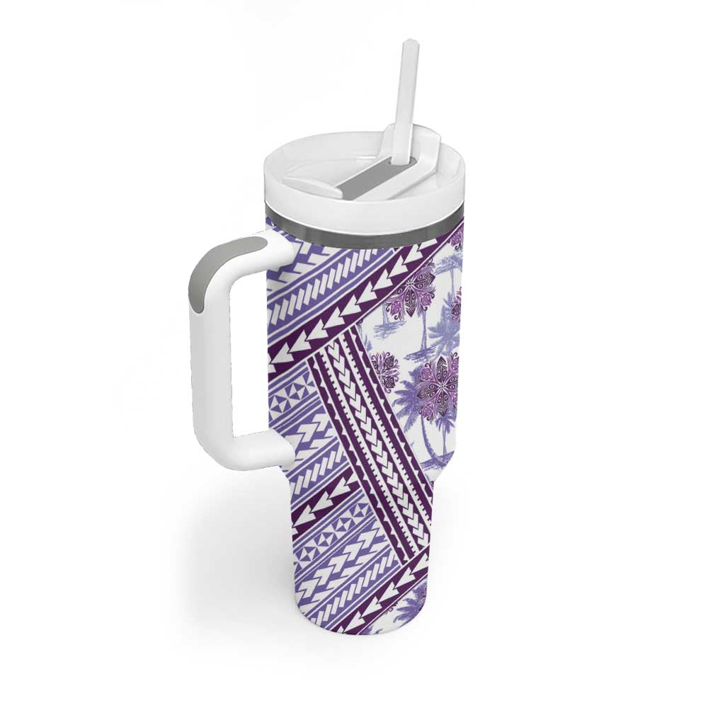 Hawaii Quilt Tumbler With Handle Kakau Polynesian Pattern Lilac Version LT01 - Polynesian Pride