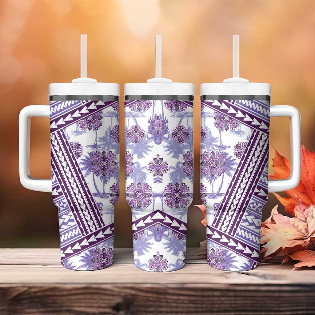 Hawaii Quilt Tumbler With Handle Kakau Polynesian Pattern Lilac Version LT01 - Polynesian Pride