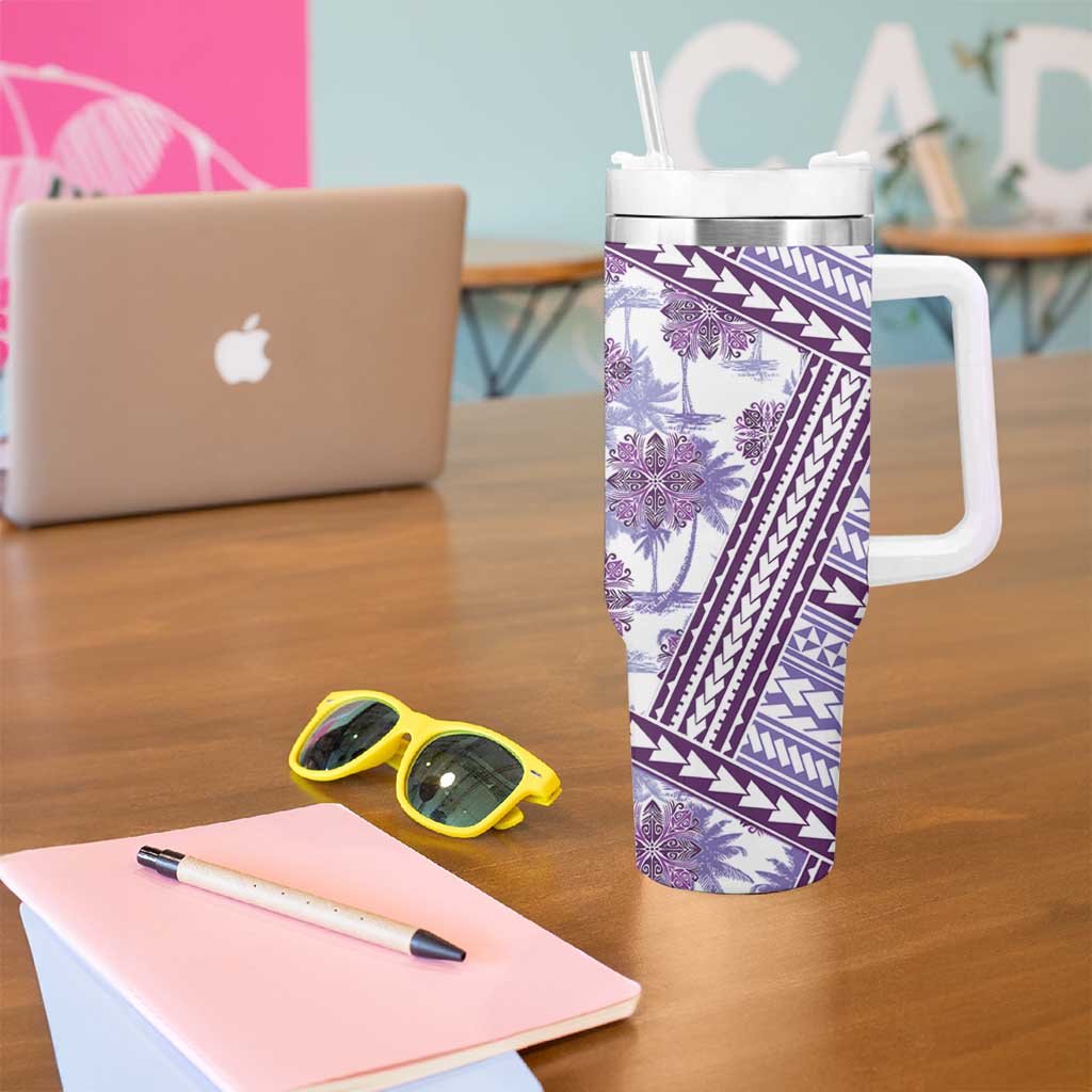 Hawaii Quilt Tumbler With Handle Kakau Polynesian Pattern Lilac Version LT01 - Polynesian Pride