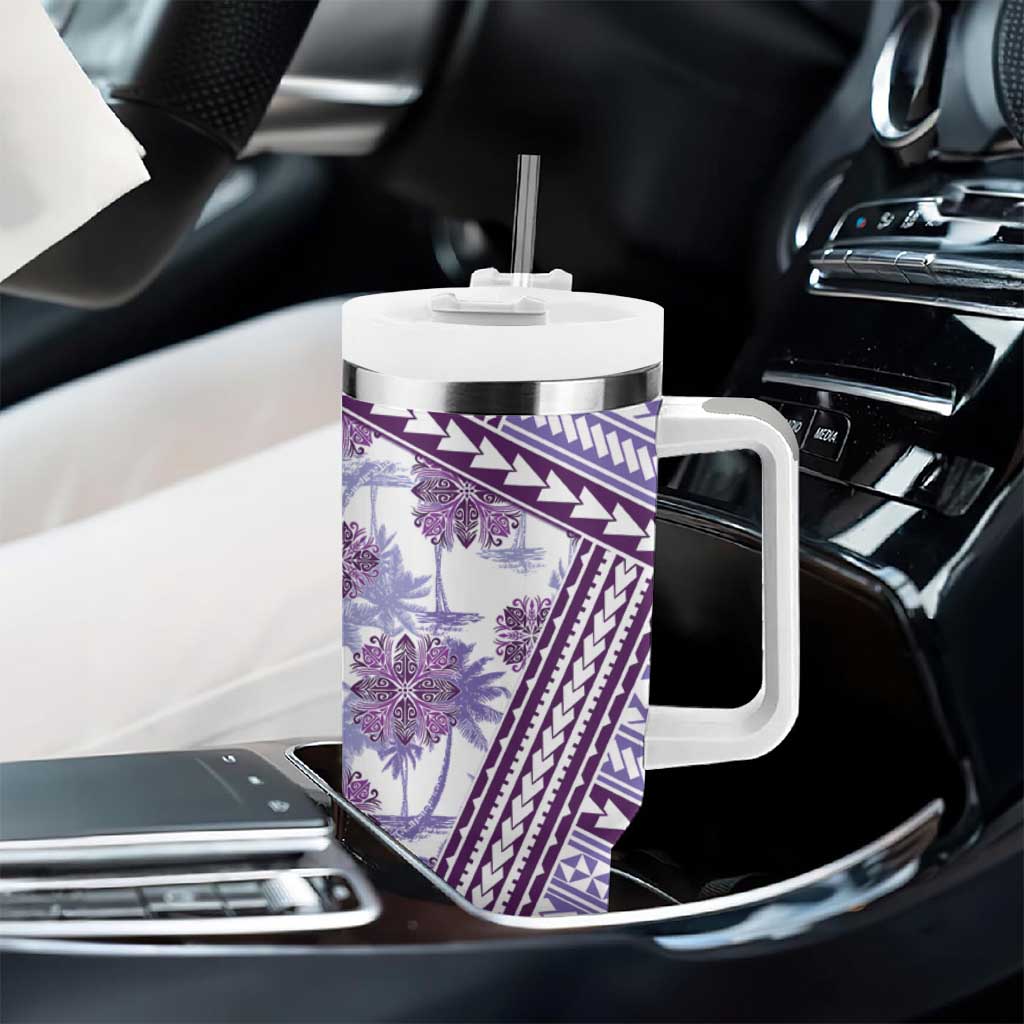 Hawaii Quilt Tumbler With Handle Kakau Polynesian Pattern Lilac Version LT01 - Polynesian Pride