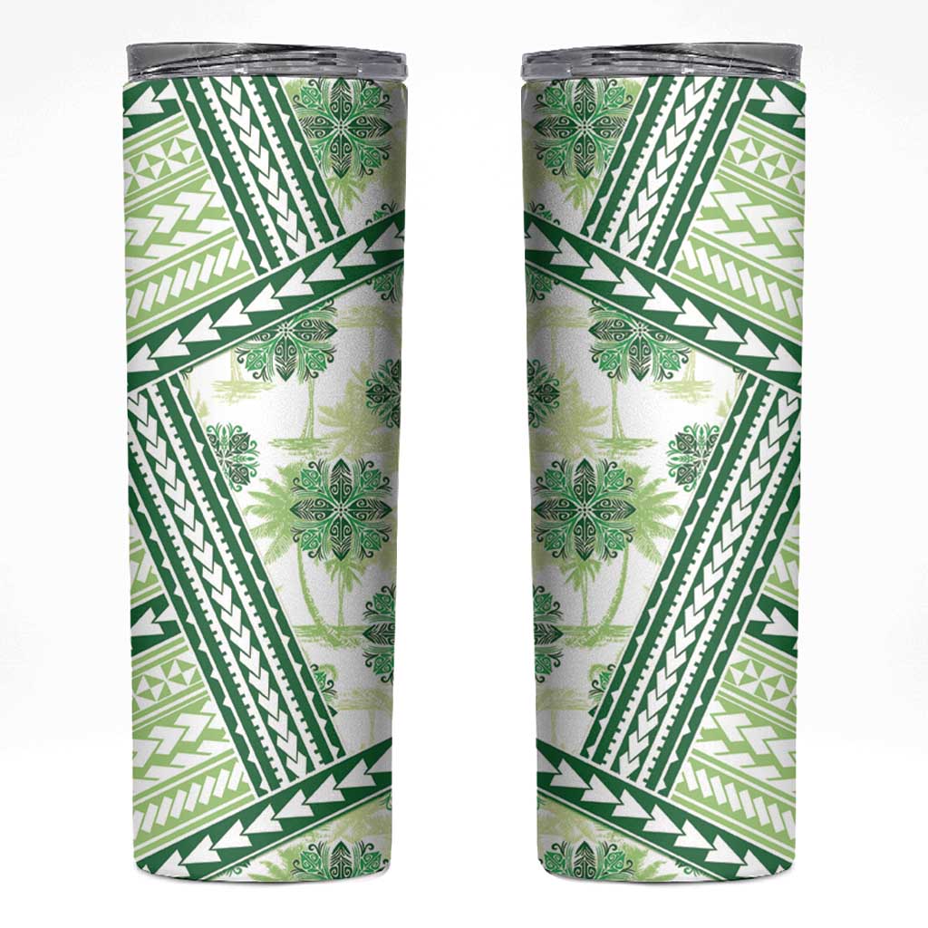 Hawaii Quilt Skinny Tumbler Kakau Polynesian Pattern Olive Green Version