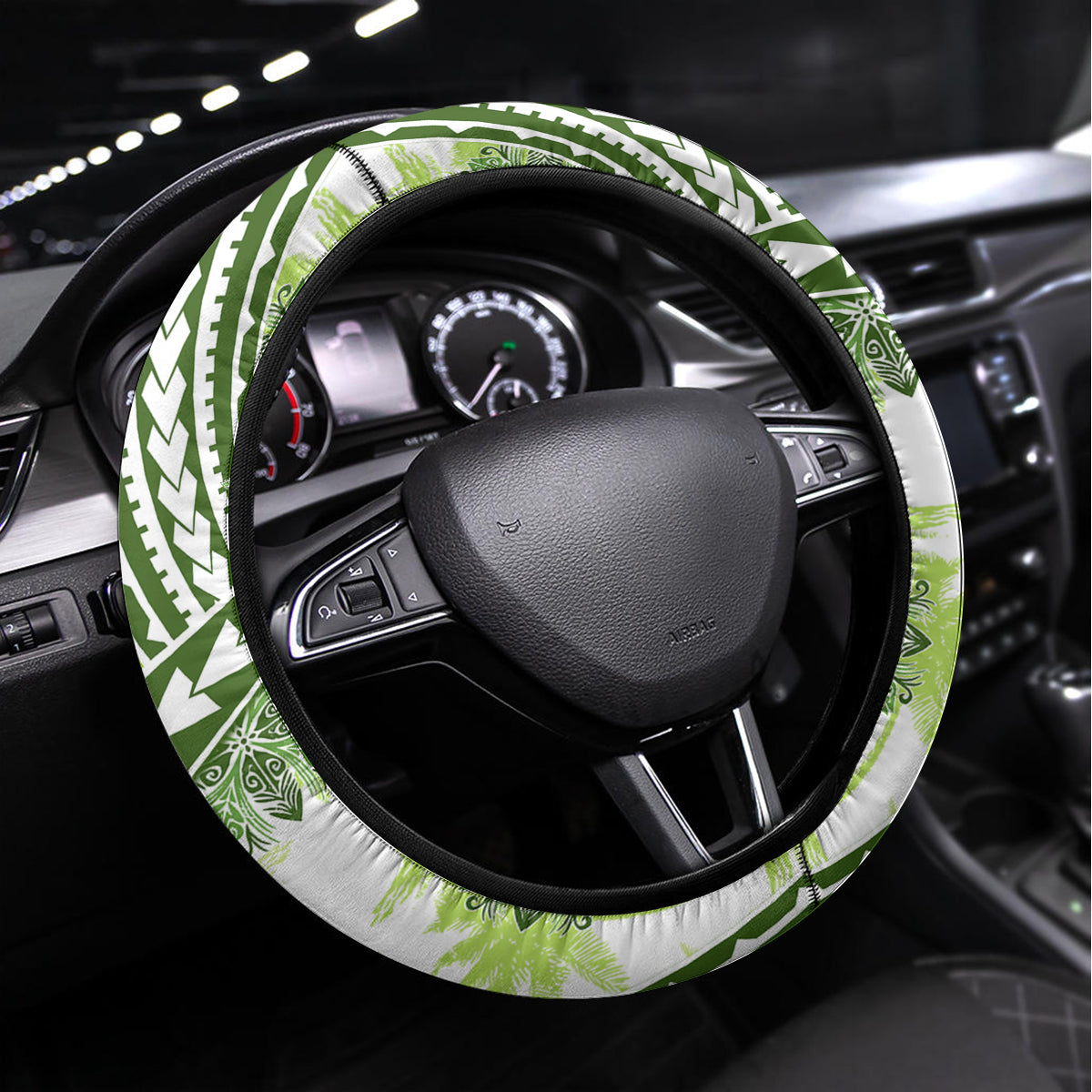 Hawaii Quilt Steering Wheel Cover Kakau Polynesian Pattern Olive Green Version