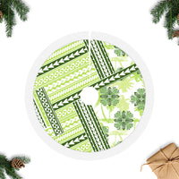 Hawaii Quilt Tree Skirt Kakau Polynesian Pattern Olive Green Version LT01 Fringed Tree Skirts Green - Polynesian Pride