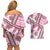 Hawaii Quilt Couples Matching Off Shoulder Short Dress and Hawaiian Shirt Kakau Polynesian Pattern Mauve Pink Version LT01 - Polynesian Pride