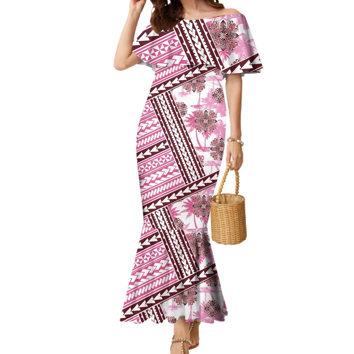 Hawaii Quilt Mermaid Dress Kakau Polynesian Pattern Mauve Pink Version LT01 Women Pink - Polynesian Pride
