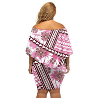 Hawaii Quilt Off Shoulder Short Dress Kakau Polynesian Pattern Mauve Pink Version LT01 - Polynesian Pride