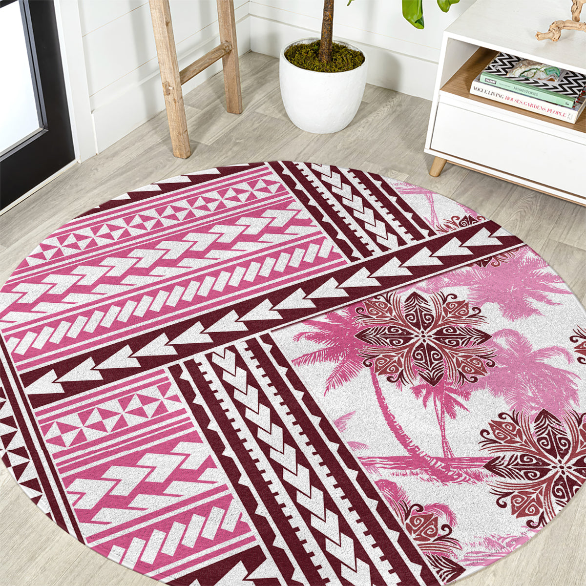 Hawaii Quilt Round Carpet Kakau Polynesian Pattern Mauve Pink Version LT01 Pink - Polynesian Pride