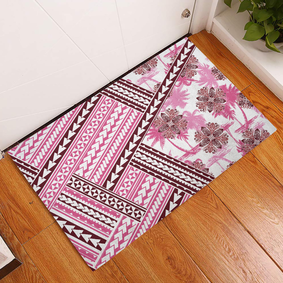 Hawaii Quilt Rubber Doormat Kakau Polynesian Pattern Mauve Pink Version LT01 Pink - Polynesian Pride