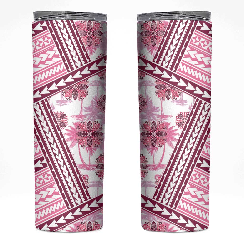 Hawaii Quilt Skinny Tumbler Kakau Polynesian Pattern Mauve Pink Version