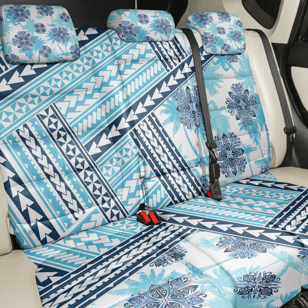 Hawaii Quilt Back Car Seat Cover Kakau Polynesian Pattern Sky Blue Version LT01 - Polynesian Pride