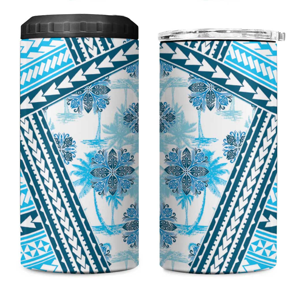 Hawaii Quilt 4 in 1 Can Cooler Tumbler Kakau Polynesian Pattern Sky Blue Version LT01 One Size: 16 oz Blue - Polynesian Pride