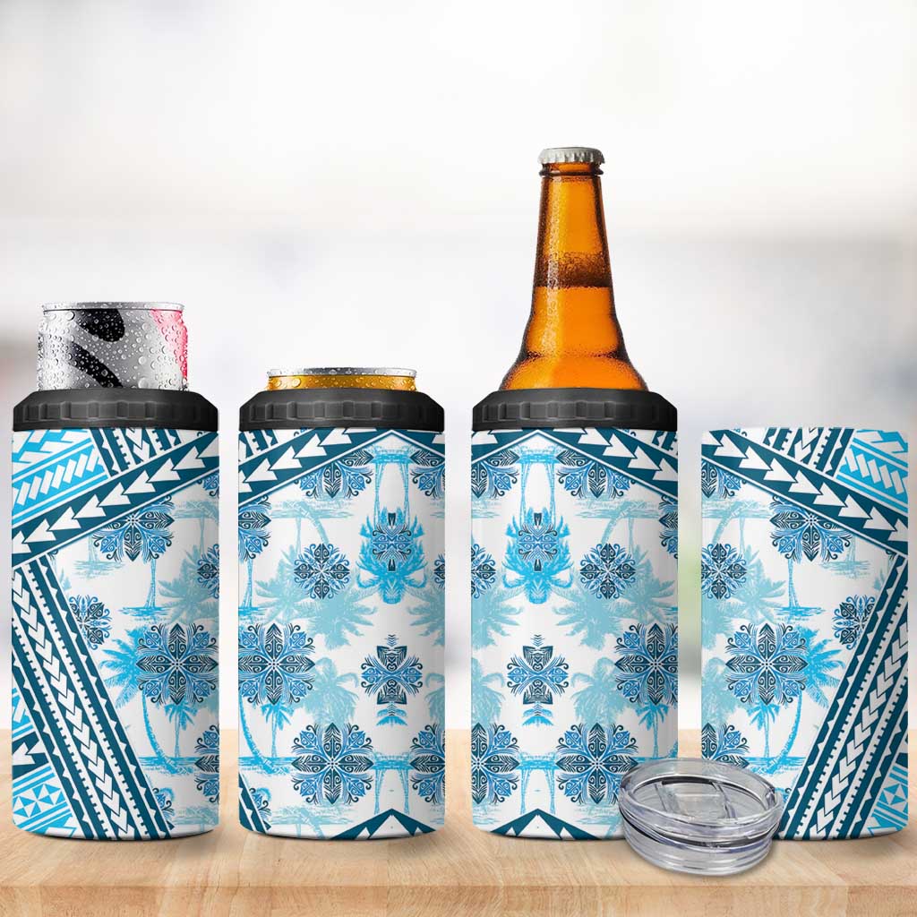 Hawaii Quilt 4 in 1 Can Cooler Tumbler Kakau Polynesian Pattern Sky Blue Version LT01 - Polynesian Pride