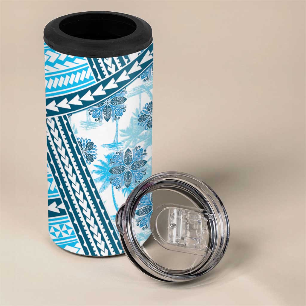 Hawaii Quilt 4 in 1 Can Cooler Tumbler Kakau Polynesian Pattern Sky Blue Version LT01 - Polynesian Pride