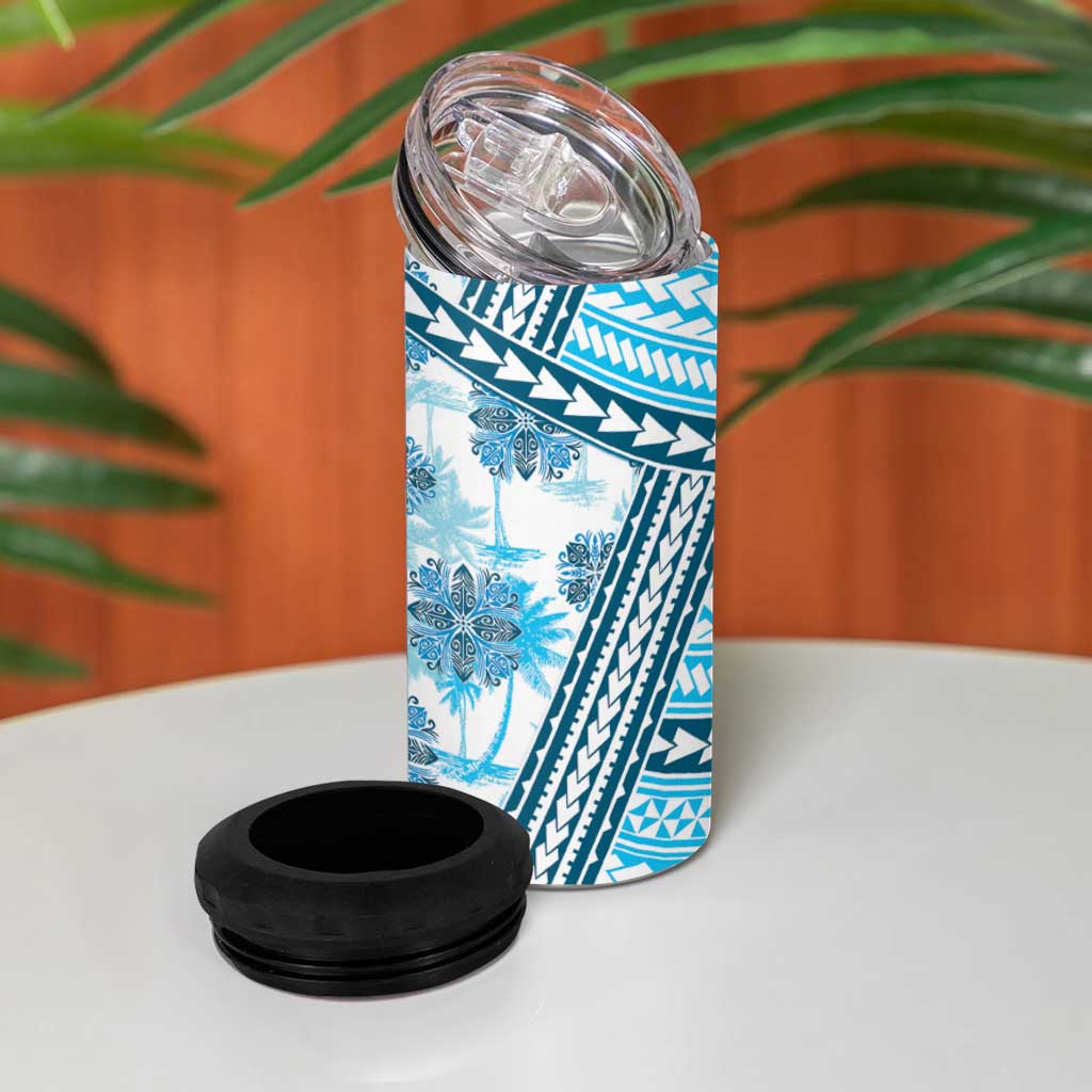 Hawaii Quilt 4 in 1 Can Cooler Tumbler Kakau Polynesian Pattern Sky Blue Version LT01 - Polynesian Pride