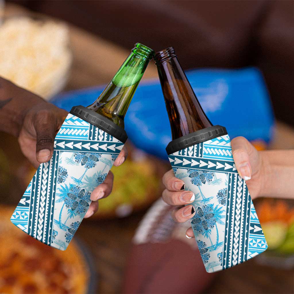 Hawaii Quilt 4 in 1 Can Cooler Tumbler Kakau Polynesian Pattern Sky Blue Version LT01 - Polynesian Pride