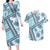 Hawaii Quilt Couples Matching Long Sleeve Bodycon Dress and Hawaiian Shirt Kakau Polynesian Pattern Sky Blue Version LT01 Blue - Polynesian Pride