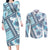 Hawaii Quilt Couples Matching Long Sleeve Bodycon Dress and Long Sleeve Button Shirt Kakau Polynesian Pattern Sky Blue Version LT01 Blue - Polynesian Pride