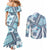 Hawaii Quilt Couples Matching Mermaid Dress and Long Sleeve Button Shirt Kakau Polynesian Pattern Sky Blue Version LT01 - Polynesian Pride