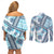 Hawaii Quilt Couples Matching Off Shoulder Short Dress and Long Sleeve Button Shirt Kakau Polynesian Pattern Sky Blue Version LT01 - Polynesian Pride