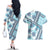 Hawaii Quilt Couples Matching Off The Shoulder Long Sleeve Dress and Hawaiian Shirt Kakau Polynesian Pattern Sky Blue Version LT01 - Polynesian Pride