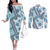 Hawaii Quilt Couples Matching Off The Shoulder Long Sleeve Dress and Long Sleeve Button Shirt Kakau Polynesian Pattern Sky Blue Version LT01 Blue - Polynesian Pride