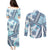 Hawaii Quilt Couples Matching Puletasi Dress and Long Sleeve Button Shirt Kakau Polynesian Pattern Sky Blue Version LT01 - Polynesian Pride