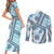 Hawaii Quilt Couples Matching Short Sleeve Bodycon Dress and Long Sleeve Button Shirt Kakau Polynesian Pattern Sky Blue Version LT01 - Polynesian Pride