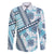 Hawaii Quilt Family Matching Off Shoulder Long Sleeve Dress and Hawaiian Shirt Kakau Polynesian Pattern Sky Blue Version LT01 Dad's Shirt - Long Sleeve Blue - Polynesian Pride