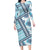 Hawaii Quilt Long Sleeve Bodycon Dress Kakau Polynesian Pattern Sky Blue Version LT01 Long Dress Blue - Polynesian Pride