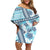 Hawaii Quilt Off Shoulder Short Dress Kakau Polynesian Pattern Sky Blue Version LT01 Women Blue - Polynesian Pride